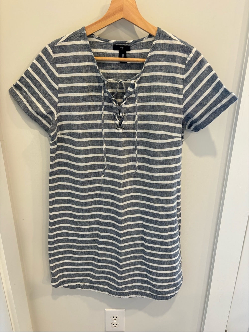 GAP Blue and White Striped Lace-Up Short Sleeve Tunic